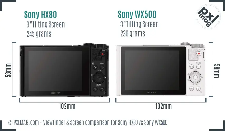 Sony HX80 vs Sony WX500 Screen and Viewfinder comparison