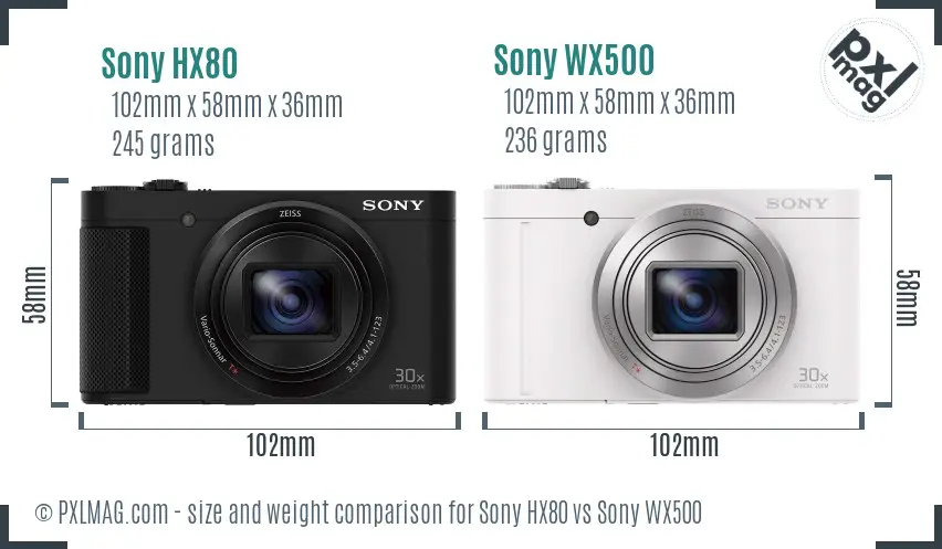 Sony HX80 vs Sony WX500 size comparison