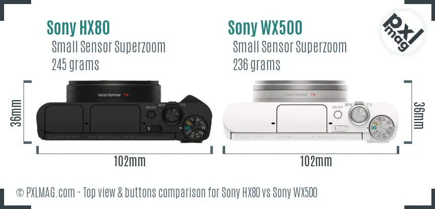 Sony HX80 vs Sony WX500 top view buttons comparison