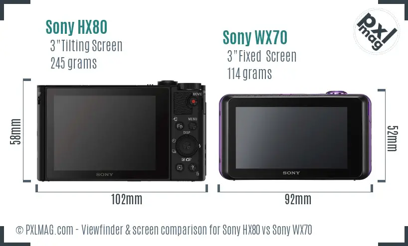 Sony HX80 vs Sony WX70 Screen and Viewfinder comparison