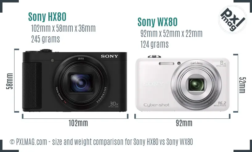 Sony HX80 vs Sony WX80 size comparison