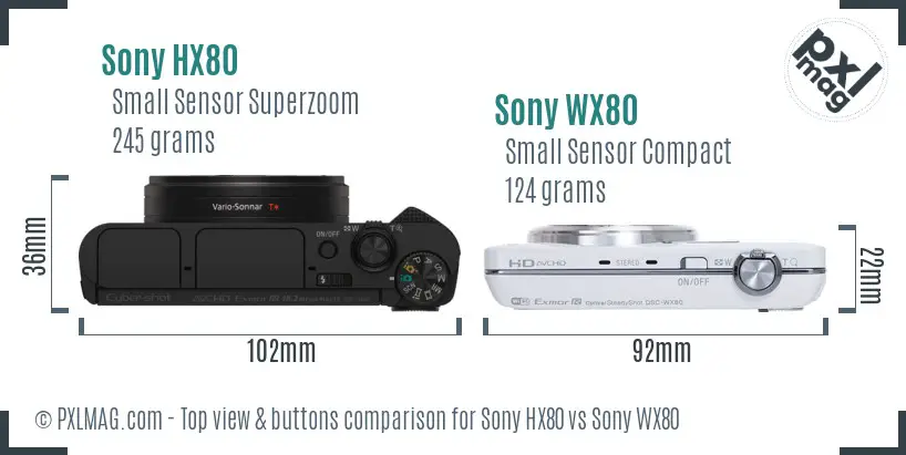 Sony HX80 vs Sony WX80 top view buttons comparison