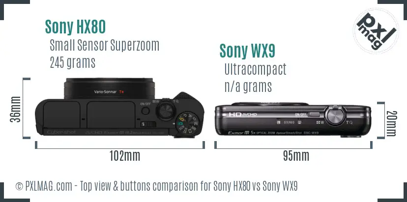 Sony HX80 vs Sony WX9 top view buttons comparison