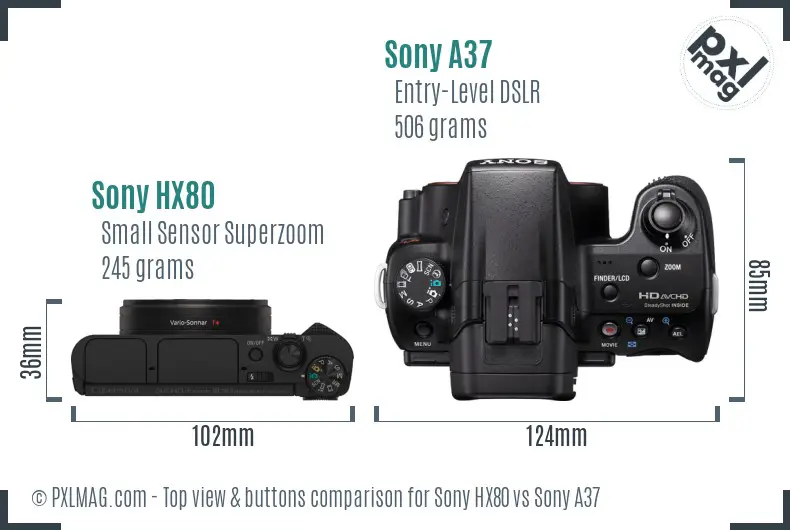 Sony HX80 vs Sony A37 top view buttons comparison