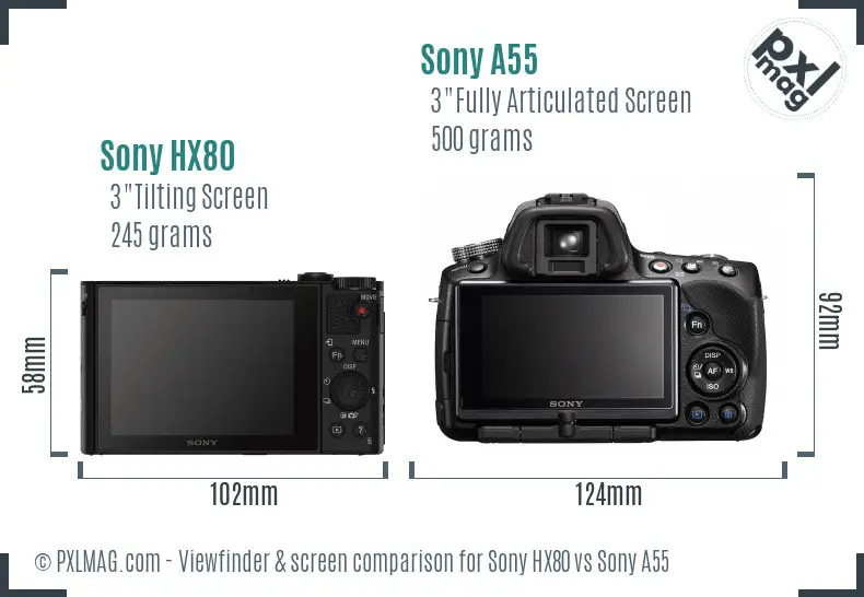 Sony HX80 vs Sony A55 Screen and Viewfinder comparison