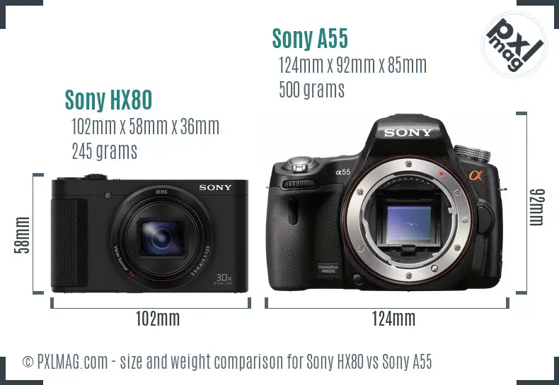 Sony HX80 vs Sony A55 size comparison