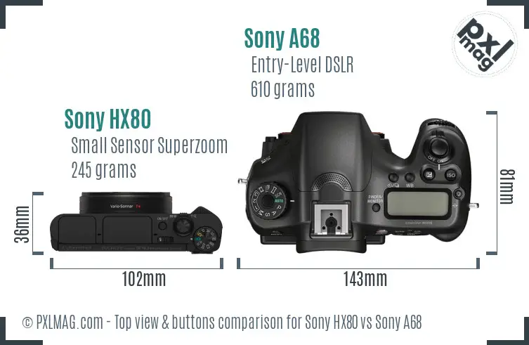 Sony HX80 vs Sony A68 top view buttons comparison