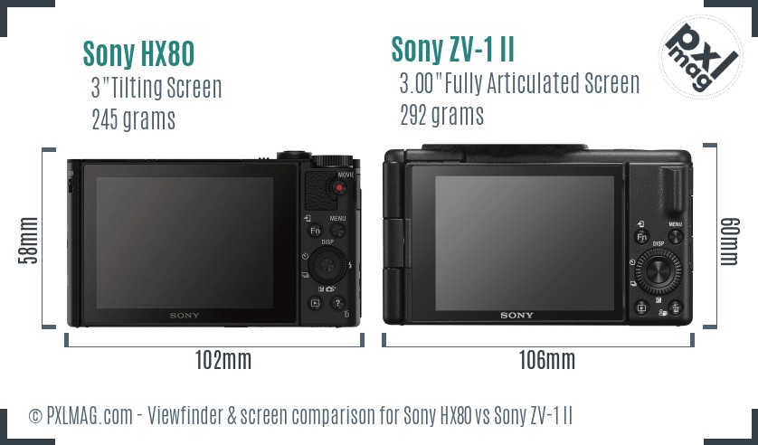 Sony HX80 vs Sony ZV-1 II Screen and Viewfinder comparison