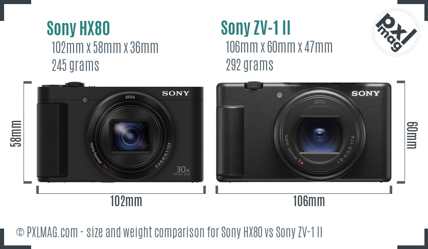Sony HX80 vs Sony ZV-1 II size comparison