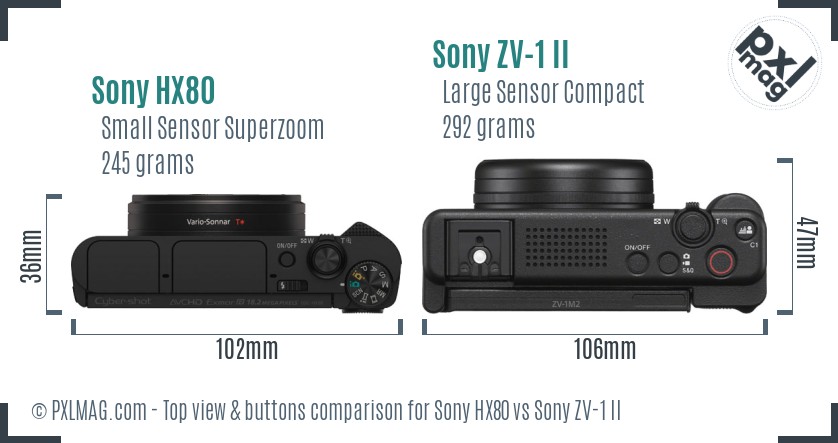 Sony HX80 vs Sony ZV-1 II top view buttons comparison