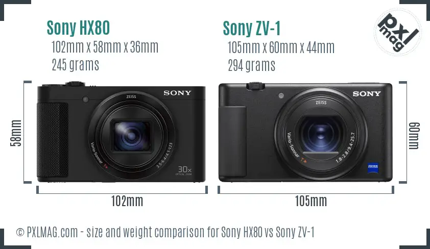 Sony HX80 vs Sony ZV-1 size comparison