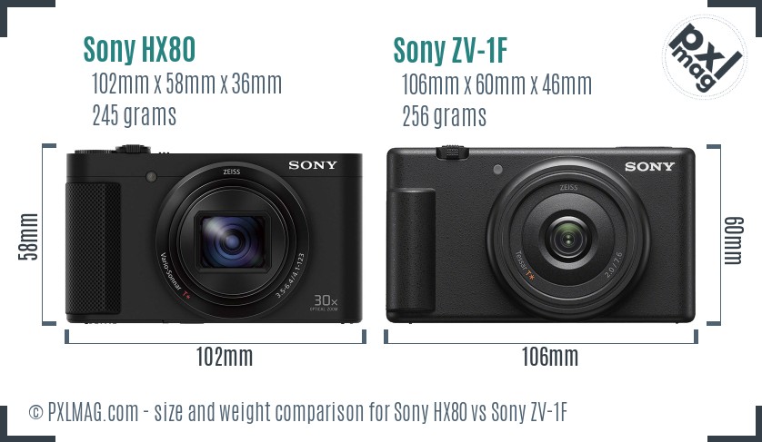 Sony HX80 vs Sony ZV-1F size comparison
