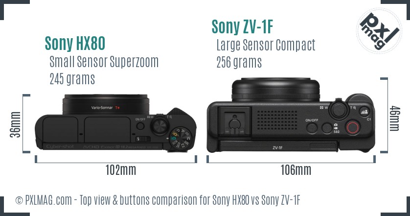 Sony HX80 vs Sony ZV-1F top view buttons comparison