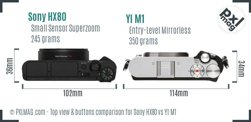 Sony HX80 vs YI M1 top view buttons comparison