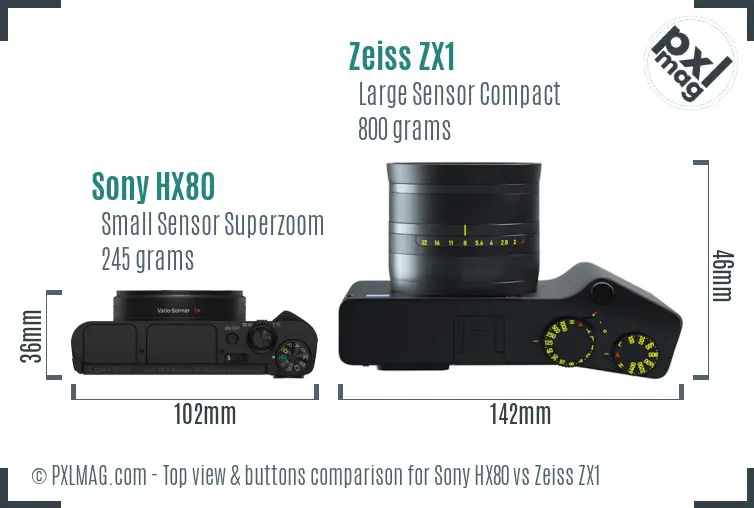 Sony HX80 vs Zeiss ZX1 top view buttons comparison