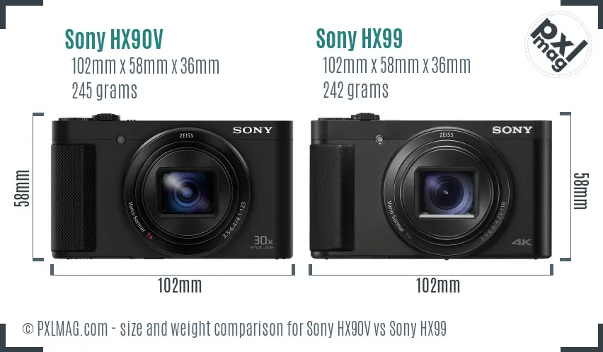 Sony HX90V vs Sony HX99 size comparison