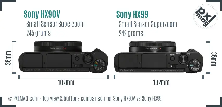 Sony HX90V vs Sony HX99 top view buttons comparison