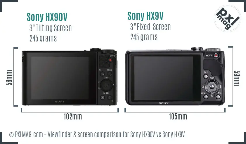 Sony HX90V vs Sony HX9V Screen and Viewfinder comparison