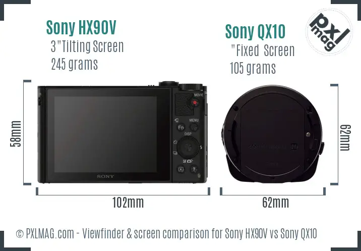 Sony HX90V vs Sony QX10 Screen and Viewfinder comparison