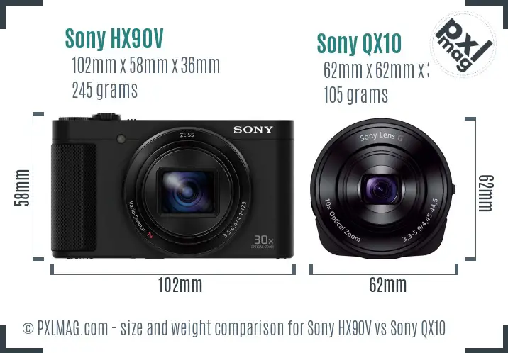 Sony HX90V vs Sony QX10 size comparison