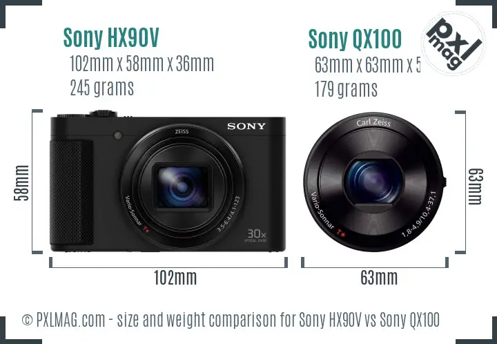 Sony HX90V vs Sony QX100 size comparison