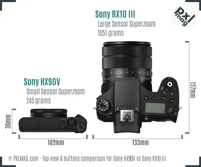 Sony HX90V vs Sony RX10 III top view buttons comparison