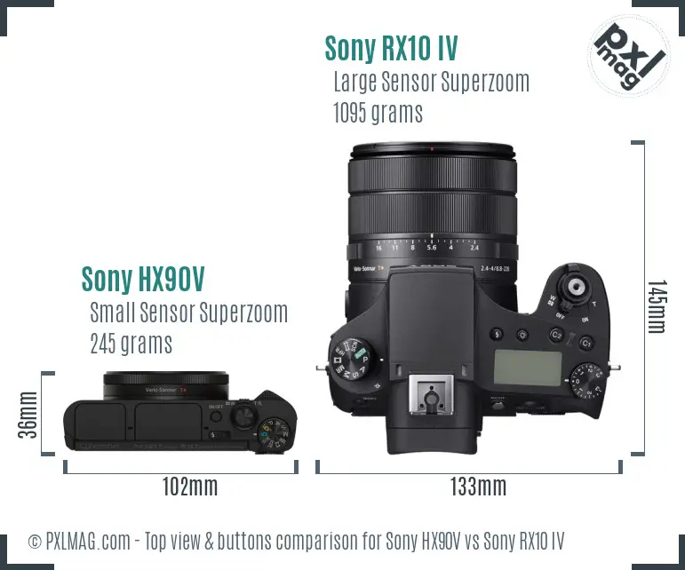 Sony HX90V vs Sony RX10 IV top view buttons comparison