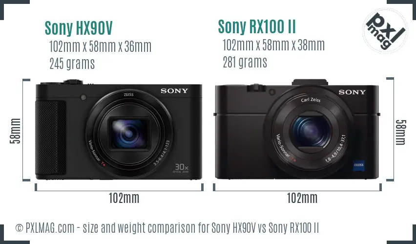 Sony HX90V vs Sony RX100 II size comparison