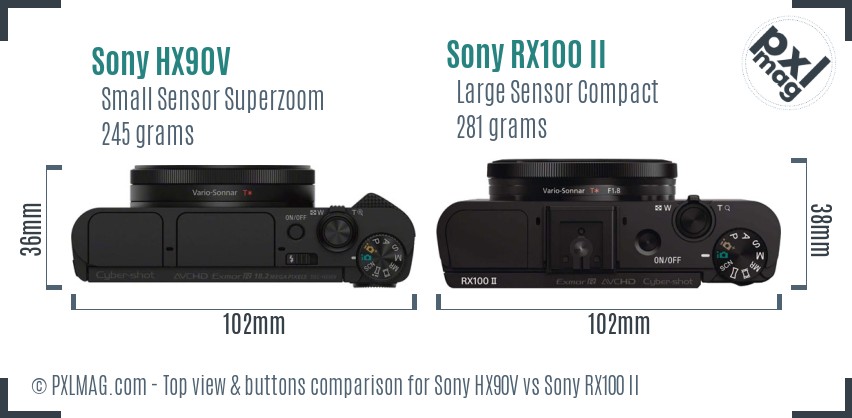 Sony HX90V vs Sony RX100 II top view buttons comparison