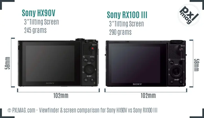 Sony HX90V vs Sony RX100 III Screen and Viewfinder comparison