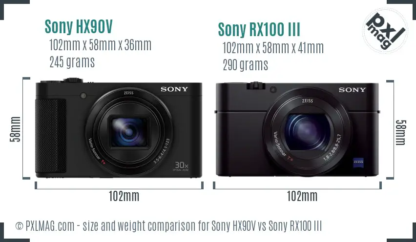 Sony HX90V vs Sony RX100 III size comparison