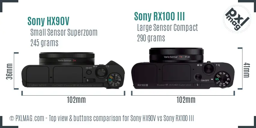 Sony HX90V vs Sony RX100 III top view buttons comparison