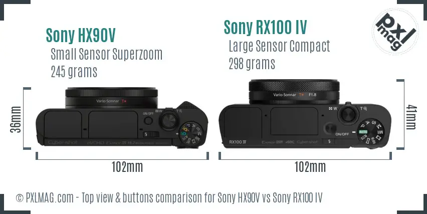 Sony HX90V vs Sony RX100 IV top view buttons comparison