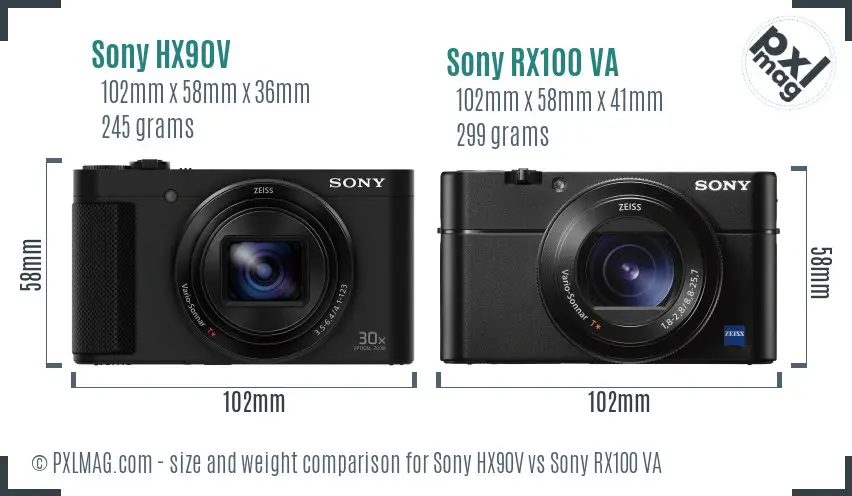 Sony HX90V vs Sony RX100 VA size comparison