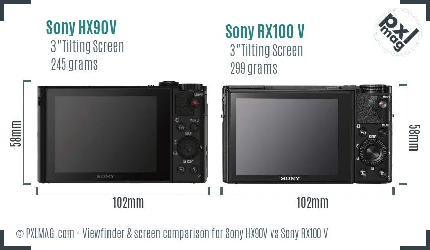 Sony HX90V vs Sony RX100 V Screen and Viewfinder comparison