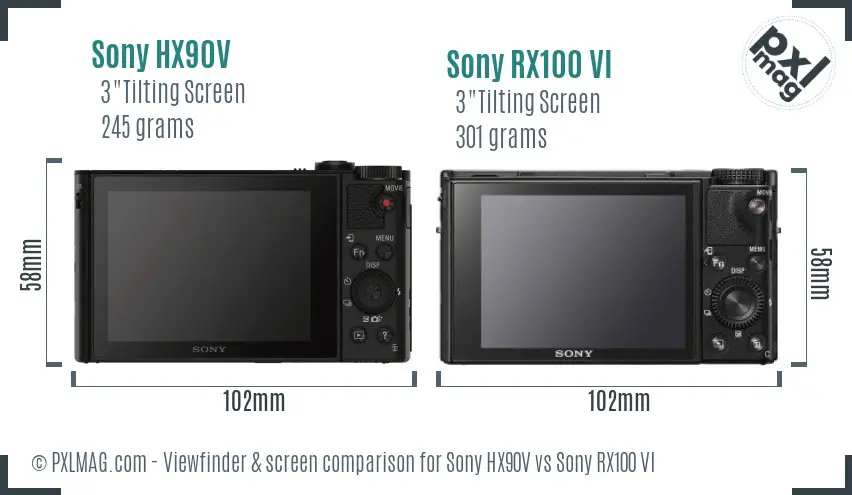 Sony HX90V vs Sony RX100 VI Screen and Viewfinder comparison
