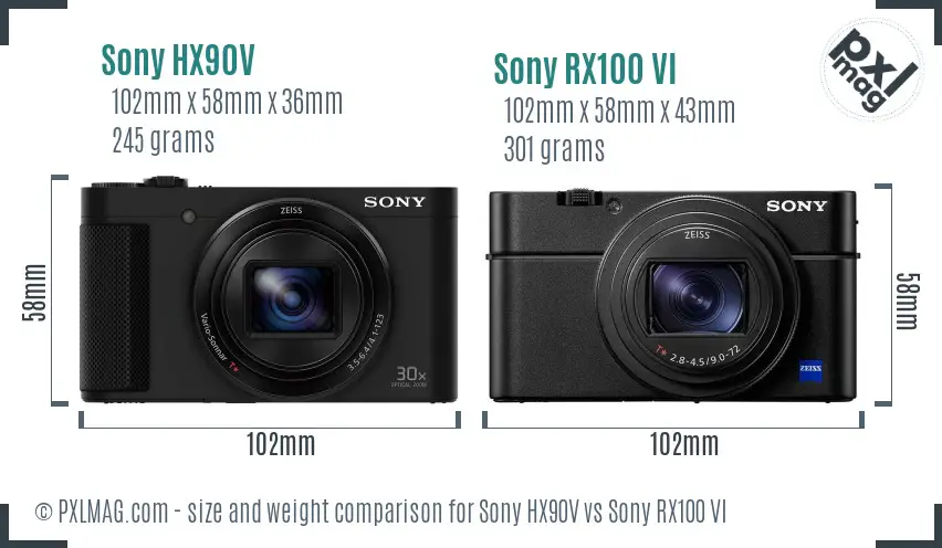 Sony HX90V vs Sony RX100 VI size comparison