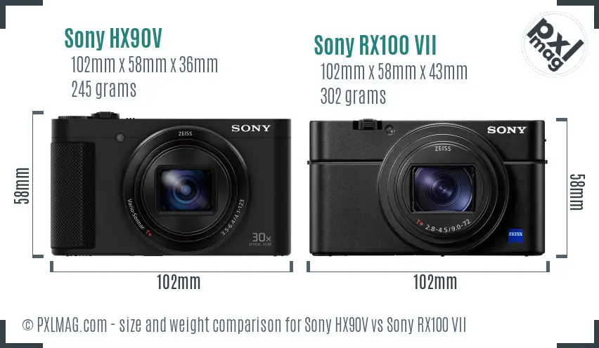 Sony HX90V vs Sony RX100 VII size comparison
