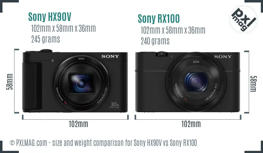 Sony HX90V vs Sony RX100 size comparison