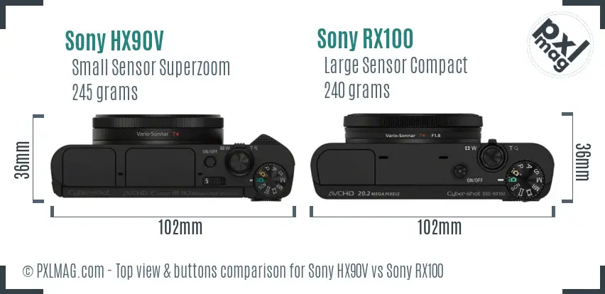 Sony HX90V vs Sony RX100 top view buttons comparison