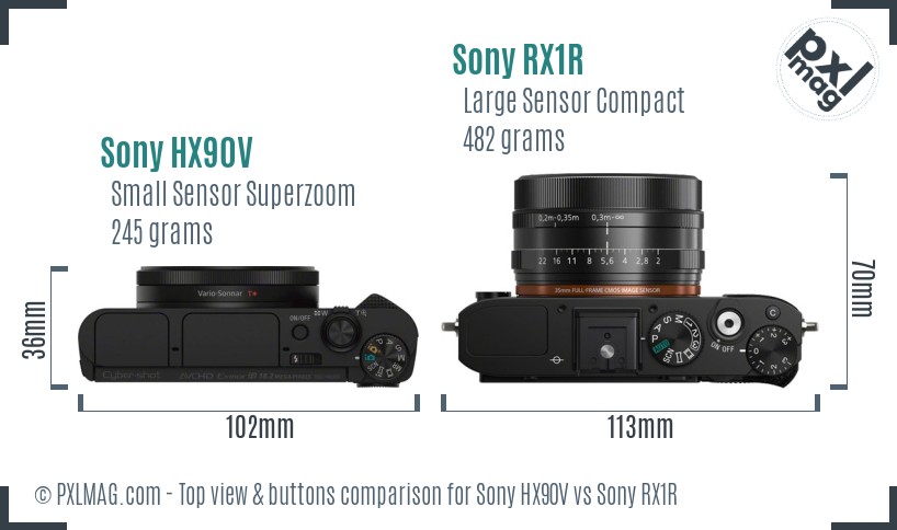 Sony HX90V vs Sony RX1R top view buttons comparison