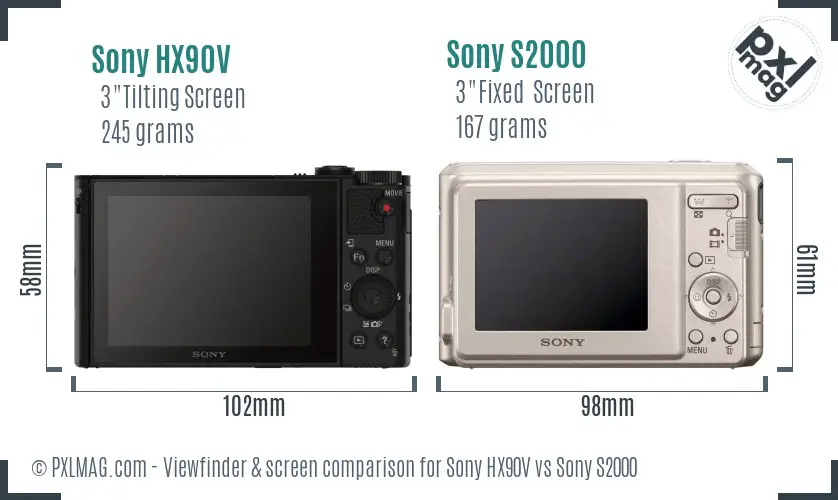 Sony HX90V vs Sony S2000 Screen and Viewfinder comparison