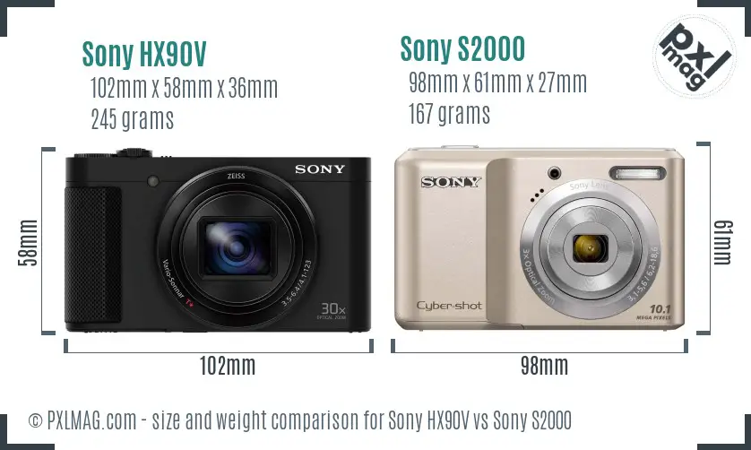 Sony HX90V vs Sony S2000 size comparison