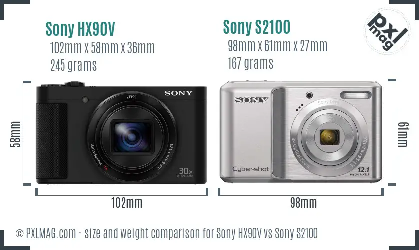 Sony HX90V vs Sony S2100 size comparison
