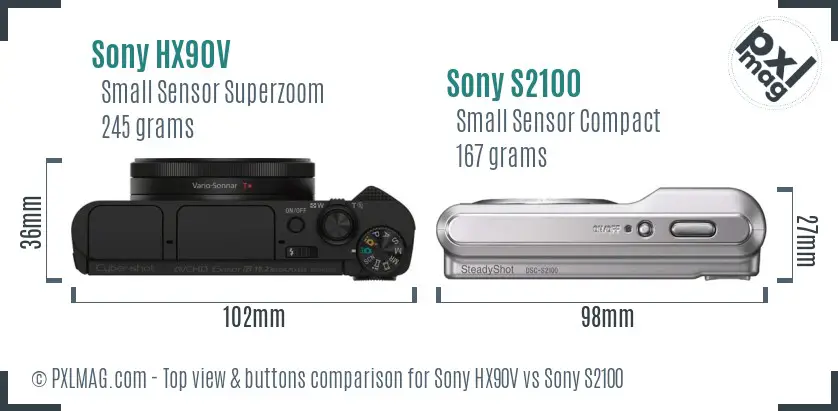 Sony HX90V vs Sony S2100 top view buttons comparison