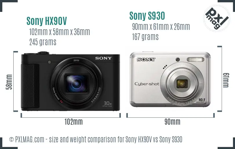 Sony HX90V vs Sony S930 size comparison