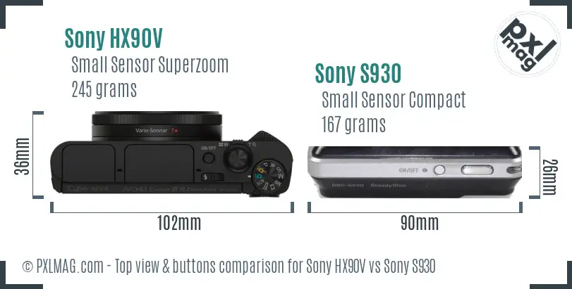 Sony HX90V vs Sony S930 top view buttons comparison