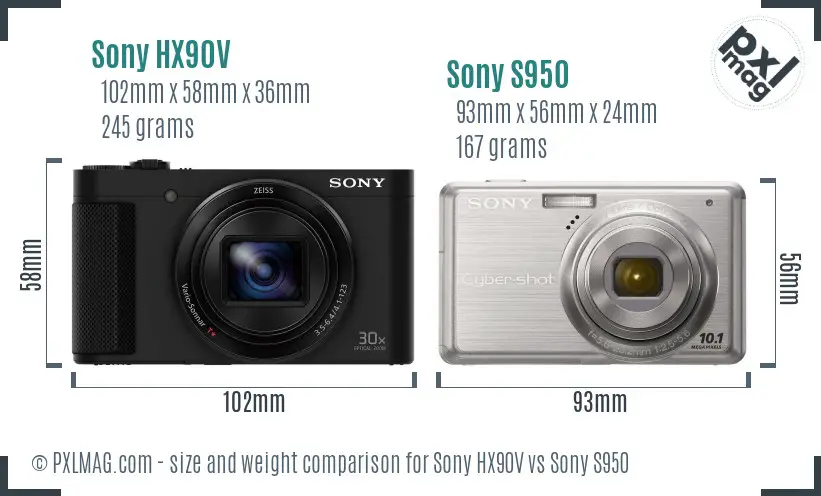 Sony HX90V vs Sony S950 size comparison