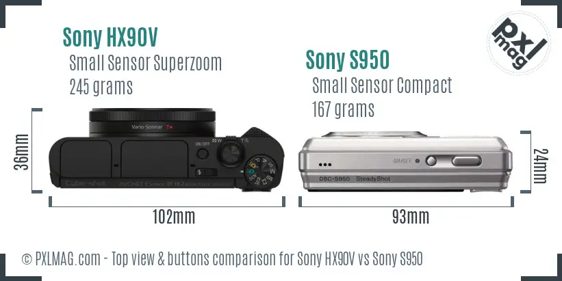 Sony HX90V vs Sony S950 top view buttons comparison
