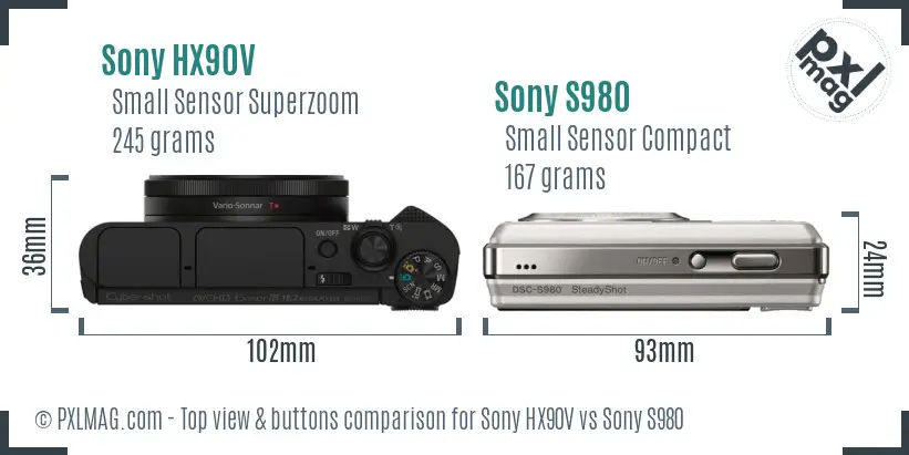 Sony HX90V vs Sony S980 top view buttons comparison